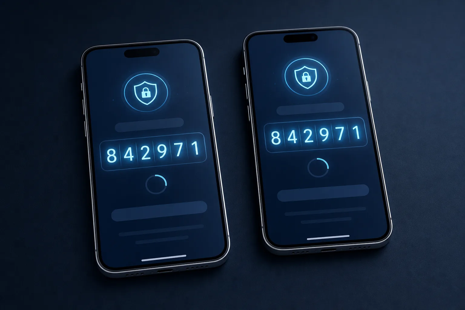 Twee moderne smartphones naast elkaar met dezelfde 6-cijferige verificatiecode