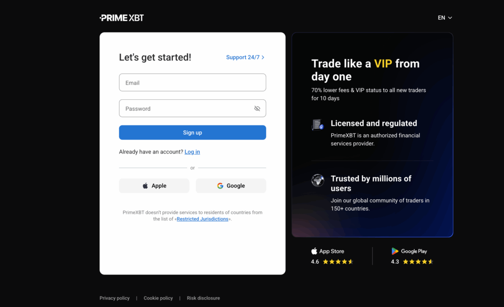 PrimeXBT Multi-Asset Leveraged Trading Interface