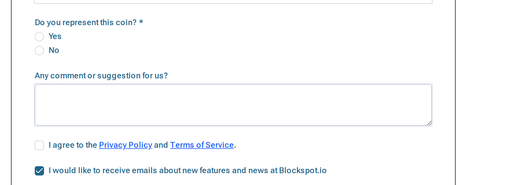 Do you represent this coin question and consent checkboxes