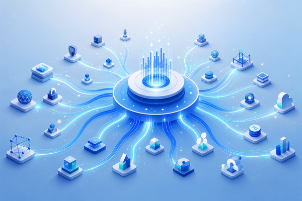 Illustration of a central capital hub funding a diversified network of crypto startup nodes, representing Coinbase Ventures