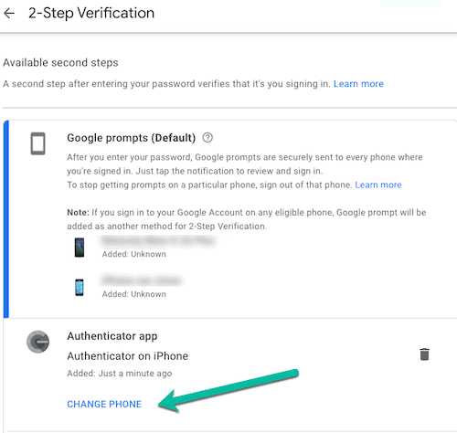 Zmień telefon na stronie uwierzytelniania Google 2 Factor