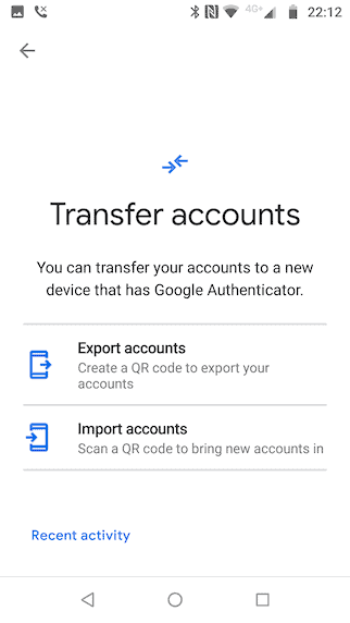 Google Authenticator-Siirtotilit