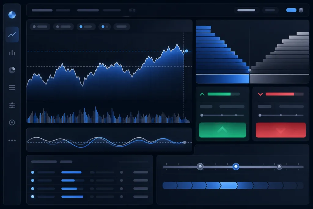 Ventuals trading dashboard concept showing valuation perpetual charts and long short positions