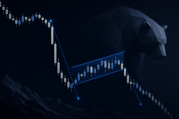 Bear flag chart pattern illustration showing flagpole and consolidation for a crypto trading guide