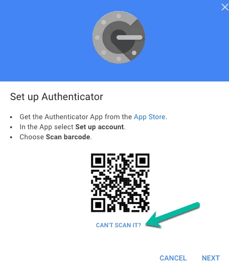 QR-code voor het overzetten van accounts op Google Authenticator