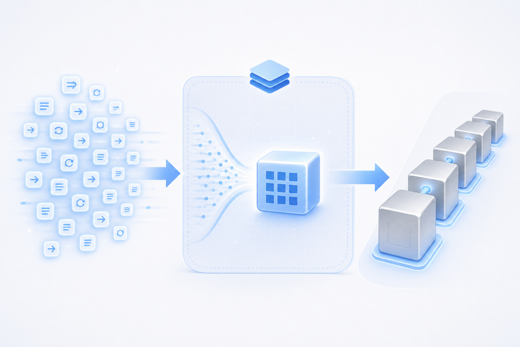 Diagram showing many transactions bundled by a Layer 2 chain into one batch, then posted to the Layer 1 blockchain for final settlement