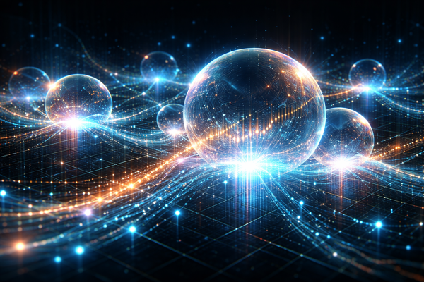 Abstract digital bubbles representing financial market bubbles