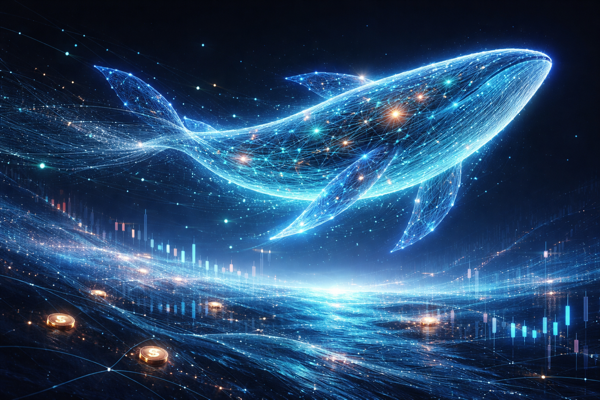 What is a crypto whale: large holders shown as a blue whale silhouette over financial chart background