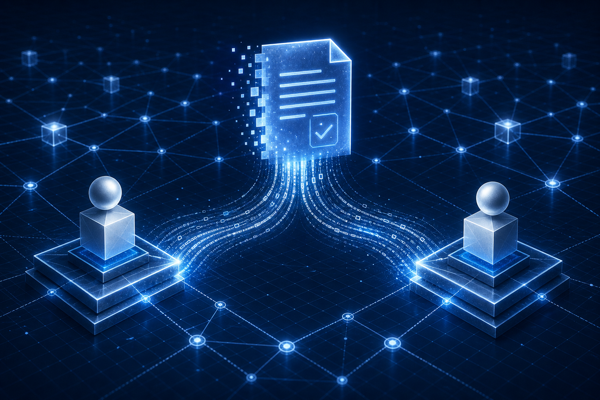 Illustration of a smart contract executing automatically on a blockchain network
