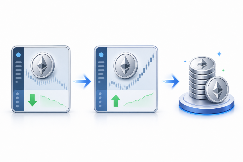 Spatial crypto arbitrage: buy a coin cheaper on one exchange and sell it higher on another for profit
