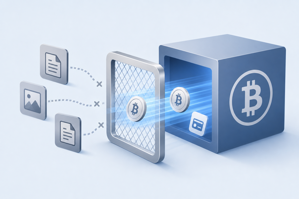 BIP-444 concept: a filter on the Bitcoin blockchain lets financial transactions through while blocking arbitrary non-financial data