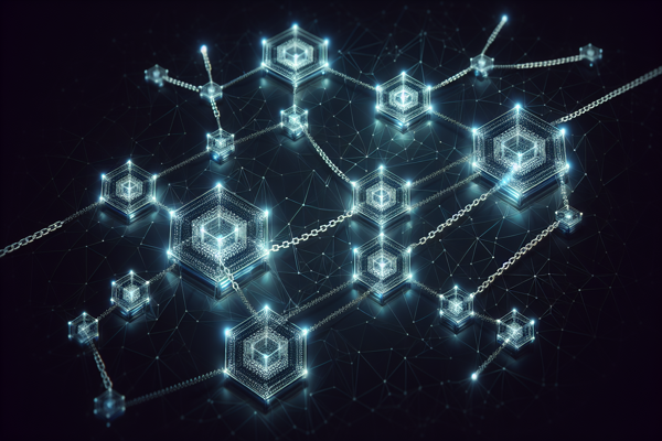 What is a blockchain — abstract network of interconnected nodes representing a distributed ledger