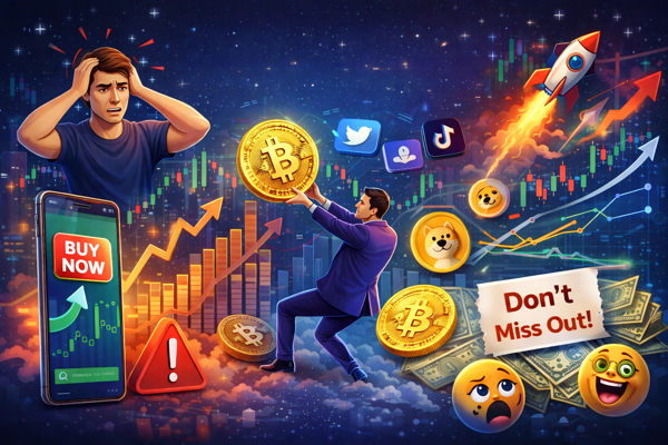 Illustration representing the fear of missing out in crypto trading
